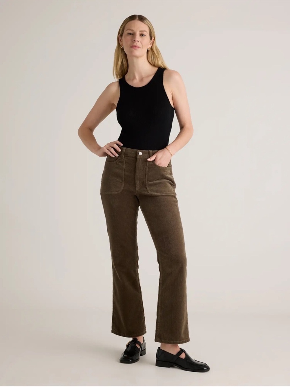 Quince Organic Stretch Corduroy Flare Pants in Seaweed Green Sz 8